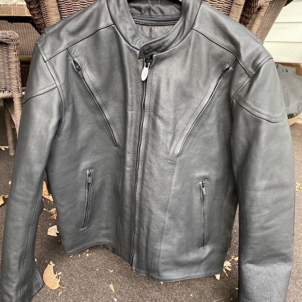 River Road Leather Motorcycle Jacket, Black, Men's, Size 42